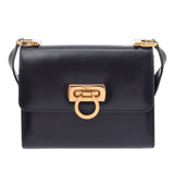 Salvatore Ferragamo フェラガモガンチーニ dark blue gold metal fittings Lady's calf shoulder bag AB rank used silver storehouse