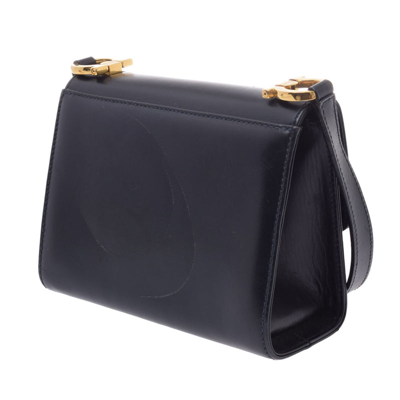 Salvatore Ferragamo フェラガモガンチーニ dark blue gold metal fittings Lady's calf shoulder bag AB rank used silver storehouse