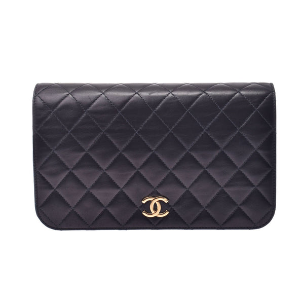 CHANEL chain shoulder bag shoulder bag push lock black gold hardware ladies lambskin shoulder bag used