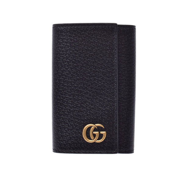 Gucci gold g mermont key chain case black gold hardware