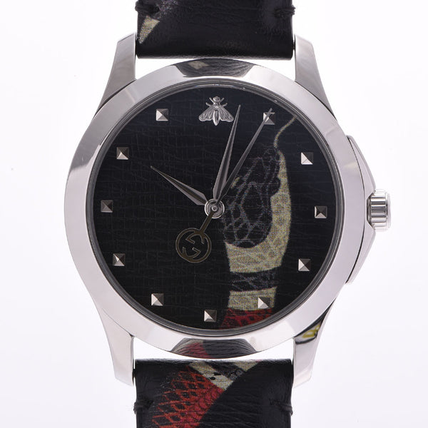 GUCCI Gucci Le Marche Te Merveille 126.4 Men's SS/Leather Watch Quartz Black/Snake Dial A Rank Used Ginzo