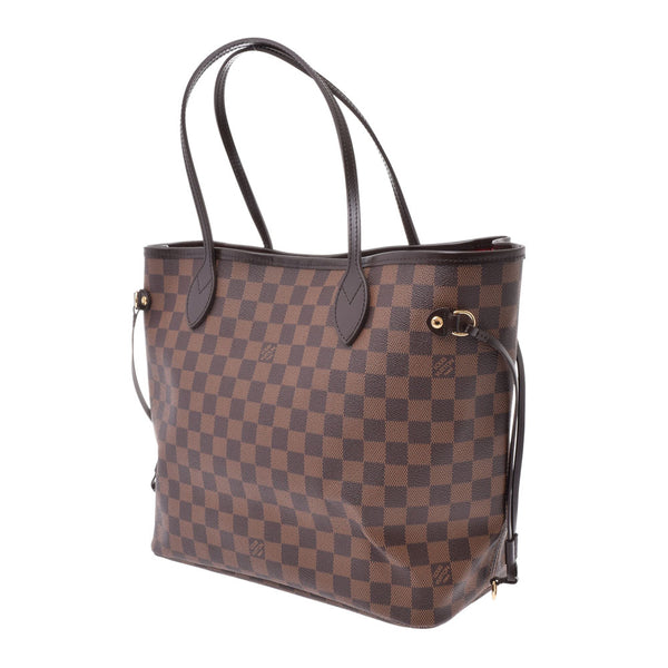 LOUIS VUITTON路易威登Damier Neverfull MM棕色N51105中性Damier帆布手提袋A级二手Ginzo