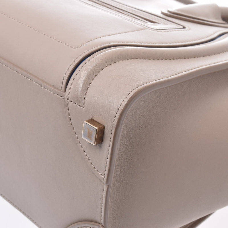 CELINE Celine Luggage Micro Shopper Greige/Blue Ladies Calf Handbag AB Rank Used Ginzo