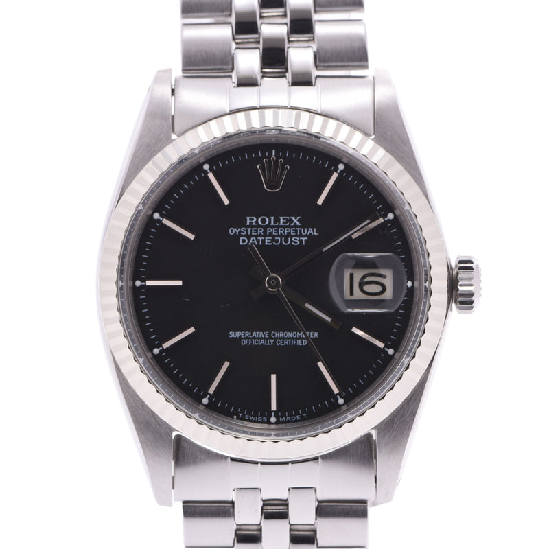 ROLEX Rolex Oyster Perpetual Datejust 1601 Boys WG/SS watch automatic winding black dial AB rank used Ginzo