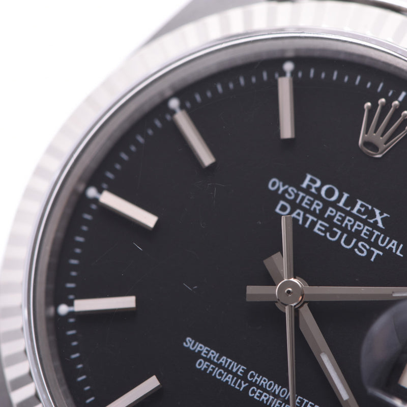 ROLEX 劳力士牡蛎永久日期只是 1601 男孩 WG/SS 手表自动卷黑色表盘 AB 排名二手银藏