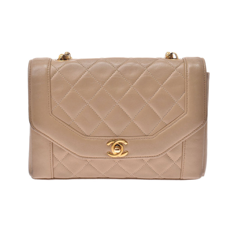 CHANEL Mattelasse Chain Shoulder Bag Beige Gold Hardware Ladies Lambskin Shoulder Bag B Rank Used Ginzo