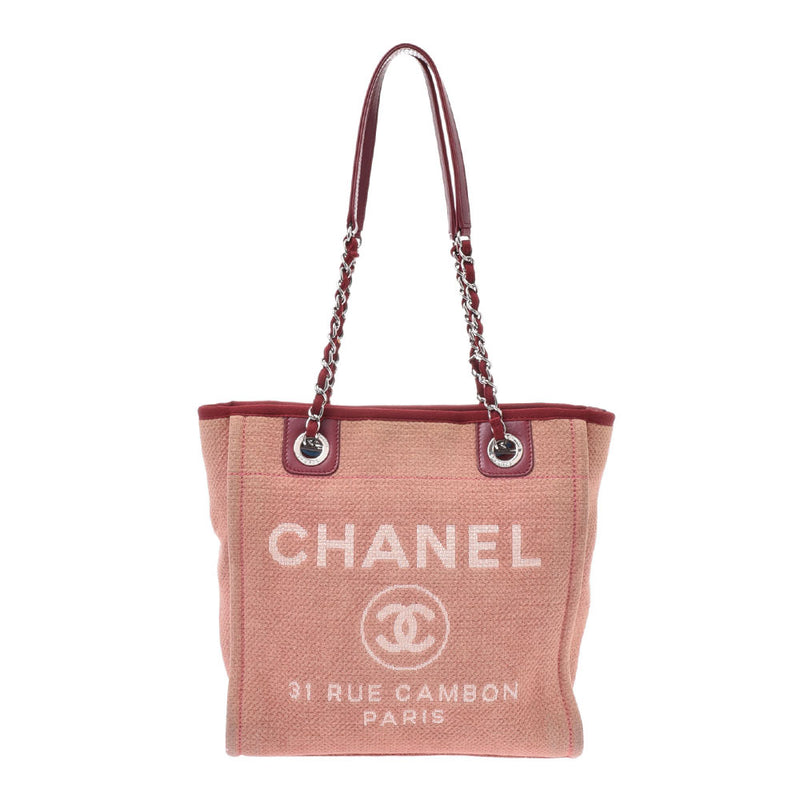 シャネルドーヴィル 赤 レディース キャンバス トートバッグ CHANEL 