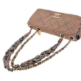 CHANEL CHANEL Matrasse Chain Shoulder Bag Tea Gold Metal Fittings Women's Calf/Tweed Shoulder Bag B Rank Used Ginzo