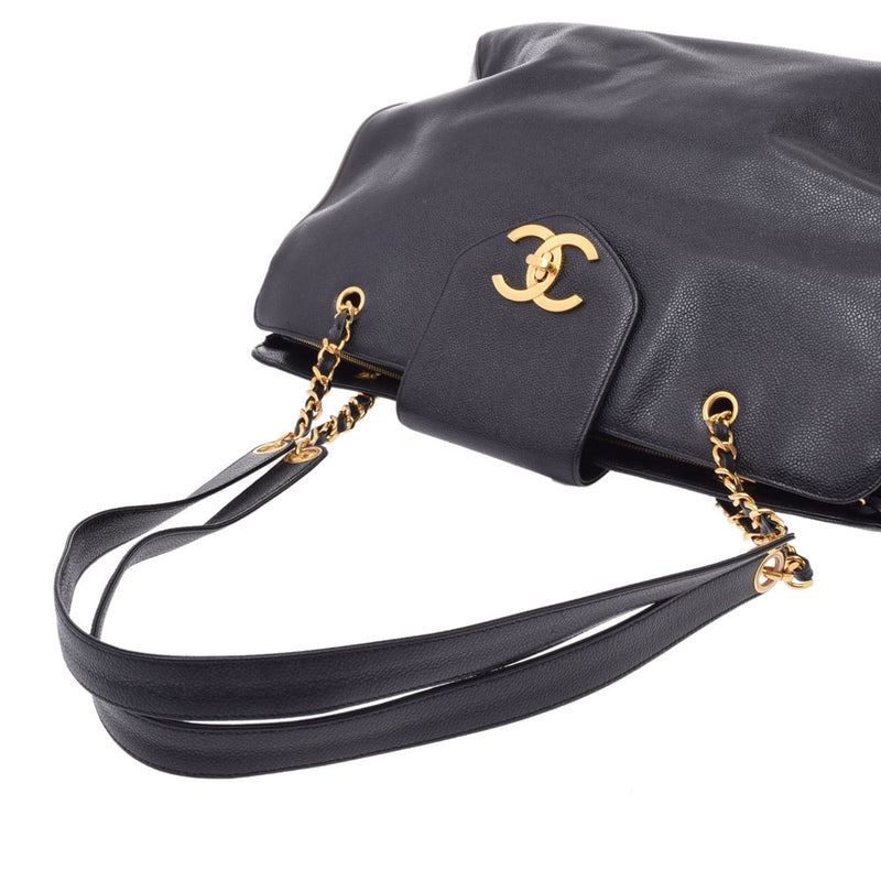 CHANEL Super Model Bag Black Gold Hardware Ladies Caviar Skin Shoulder Bag AB Rank Used Ginzo