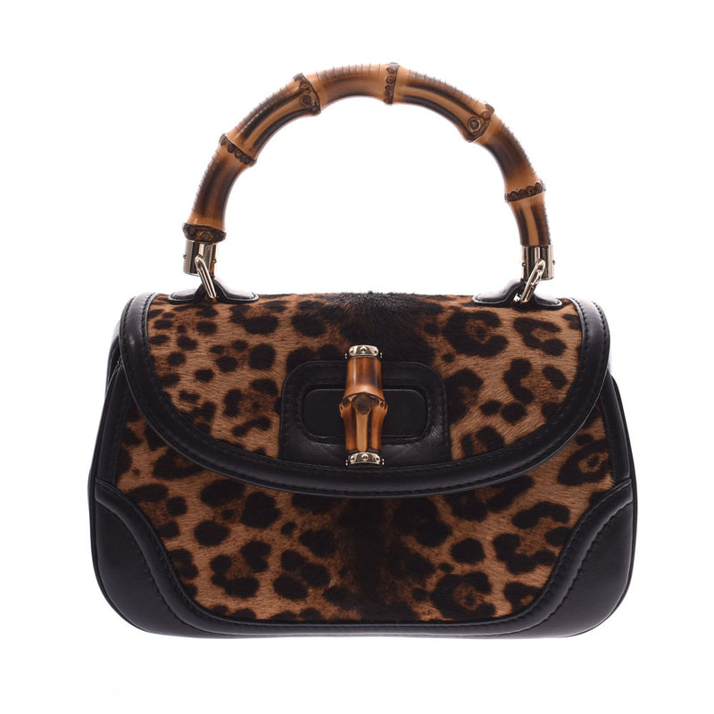 Gucci Bamboo 2WAY bag leopard black women s halako handbag