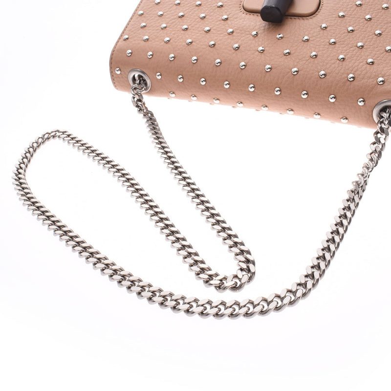 GUCCI chain shoulder bag studs beige/black silver metal fittings 387611 ladies calf shoulder bag A rank used silver store