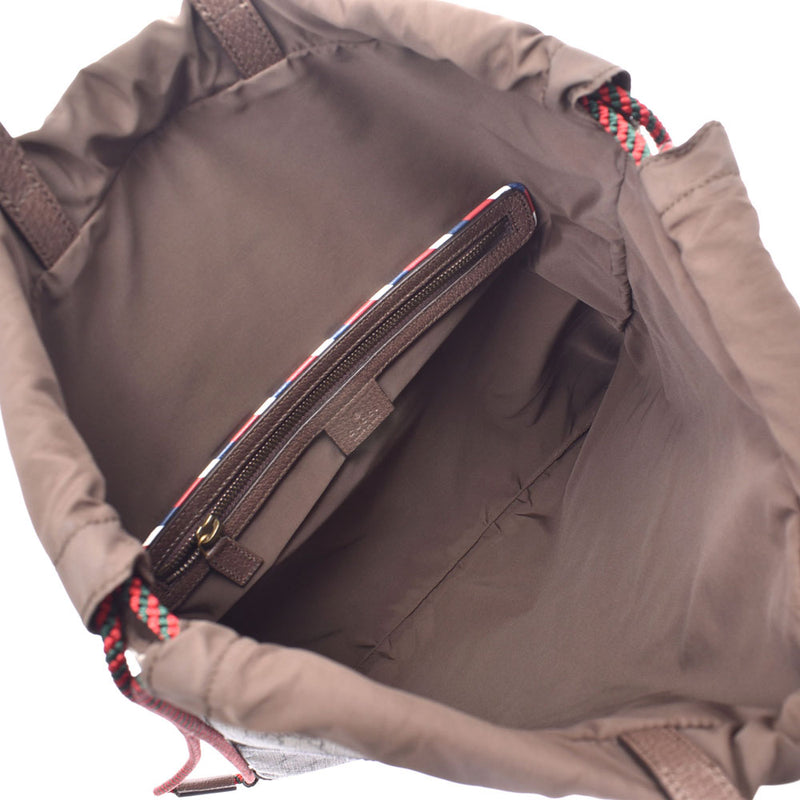 GUCCI古驰抽绳背包米色/棕色473872中性GG高级帆布背包Daypack A Rank Used Ginzo