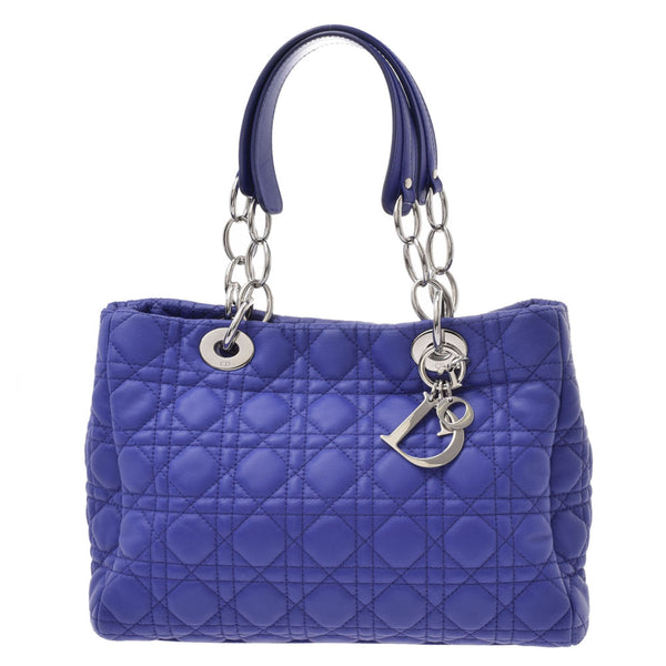 Christian Dior Christian Dior Lady Dior Chain Tote Bag Canage Blue Silver Hardware Ladies Leather Handbag AB Rank Used Ginzo