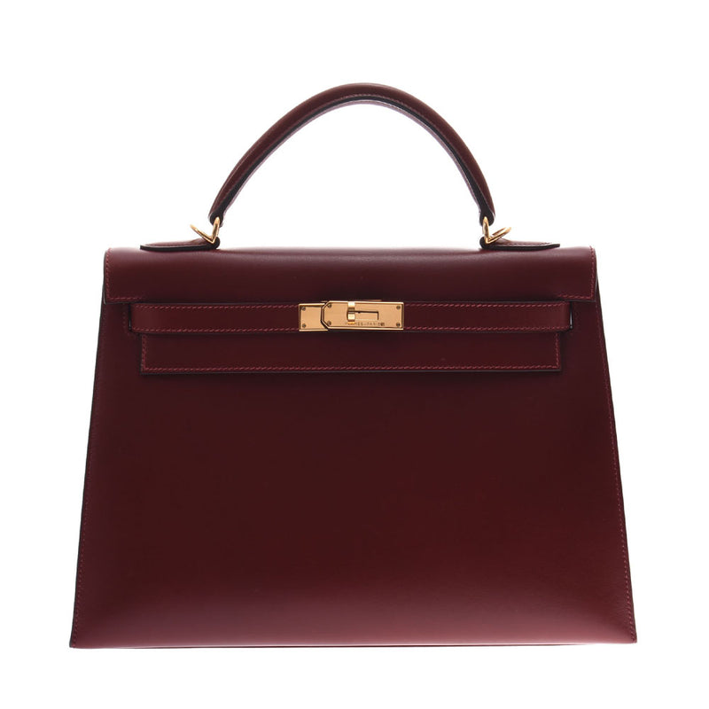 HERMES Hermes Kelly 32 Outer Sewing Rouge Ash / Gold Fittings F Engraved (c. 2002) Women's BOX Calf 2WAY Bag A Rank Used Ginzo