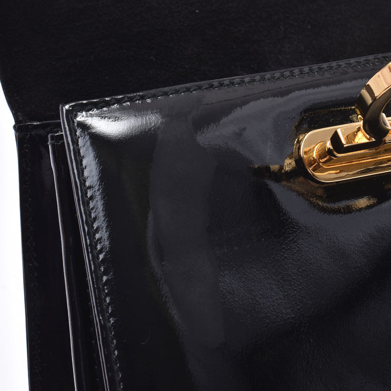 Salvatore Ferragamo フェラガモガンチーニ 2WAY bag black gold metal fittings Lady's enamel handbag B rank used silver storehouse