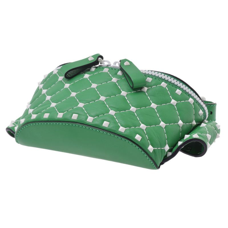 Valentino Garavani Valentino Garavani Body Bag Studs Green/White Unisex Calf Waist Bag Shindo Used Ginzo