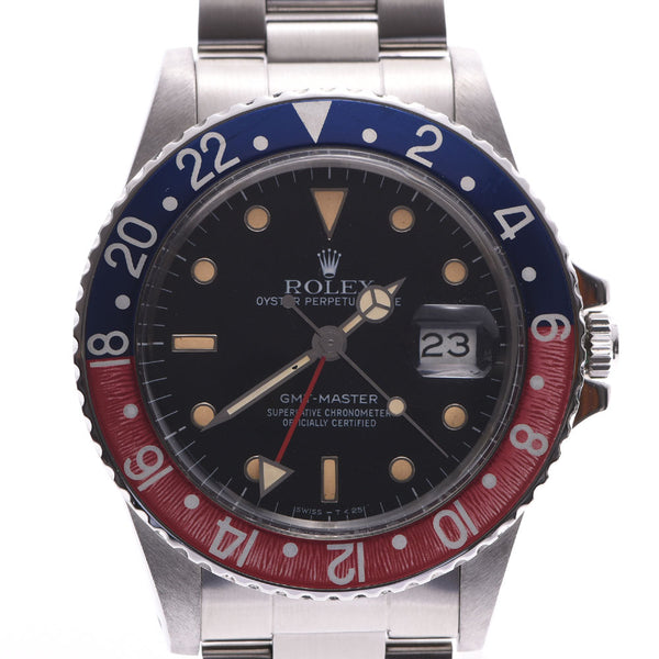 ROLEX Rolex GMT Master red blue bezel 16750 mens SS watch automatic black dial AB rank used silver stock