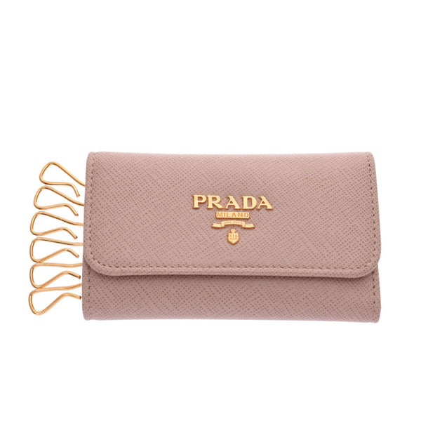Six PRADA Prada key case pink beige system gold metal fittings ユニセックスサフィアーノキーケース-free silver storehouse