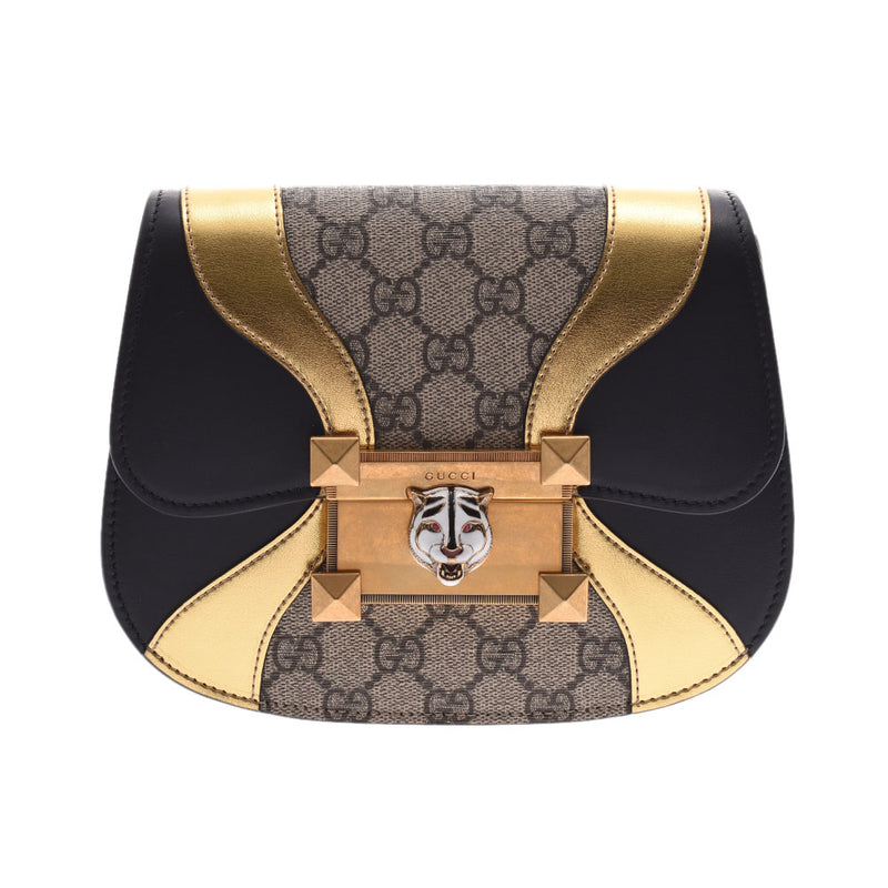 GUCCI Gucci GG Shoulder Bag Osirido Black/Gold 500781 Women's PVC/Calf Shoulder Bag Shindo Used Ginzo