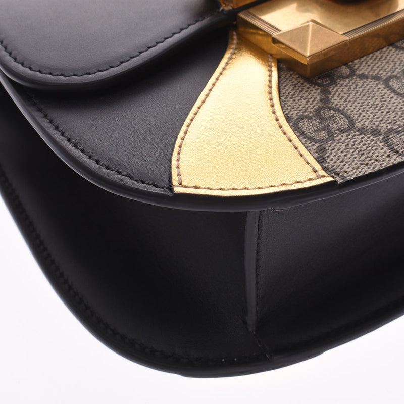 GUCCI Gucci GG Shoulder Bag Osirido Black/Gold 500781 Women's PVC/Calf Shoulder Bag Shindo Used Ginzo