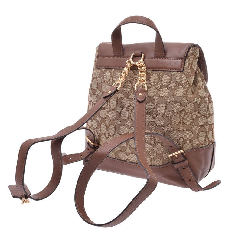 COACH coach backpack signature outlet beige / tea F73313 Lady's canvas / calf rucksack day pack-free silver storehouse