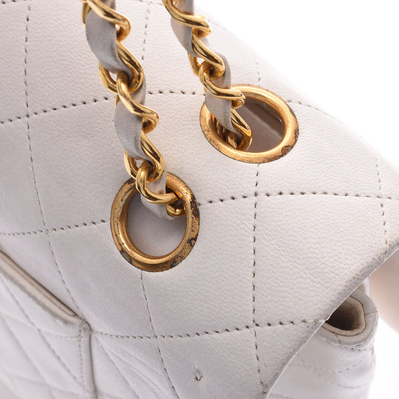 CHANEL Mattelasse chain shoulder bag double flap white gold metal fittings ladies lambskin shoulder bag B rank used Ginzo