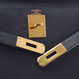 HERMES Hermes Kelly 28 outside sewing dark blue gold metal fittings ○ U carved seal (about 1991) レディースクシュベル 2WAY bag AB rank used silver storehouse
