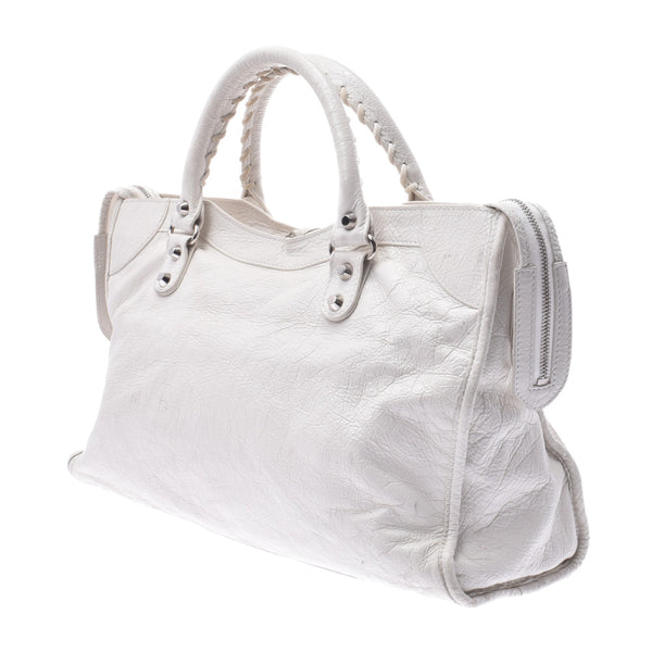 BALENCIAGA Balenciaga The City 2WAY Bag White Ladies Leather Handbag B Rank Used Ginzo