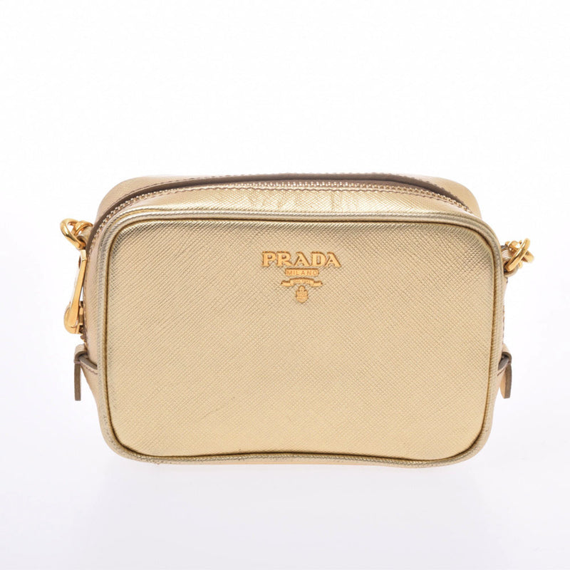 PRADA プラダ ミニショルダー ポシェット ゴールド 1N1674 - バッグ