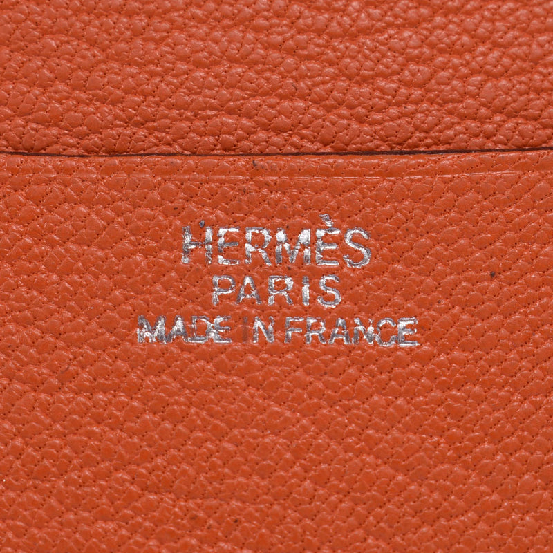 Cognac / orange □ G carved seal (about 2003) unisex notebook cover B rank used silver storehouse with the HERMES Hermes agenda GM ball-point pen