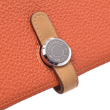 HERMES Hermes Dogon GM Bicolor Orange/Beige Silver Metal Fittings T Engraved (c. 2015) Unisex Togo Long Wallet AB Rank Used Ginzo