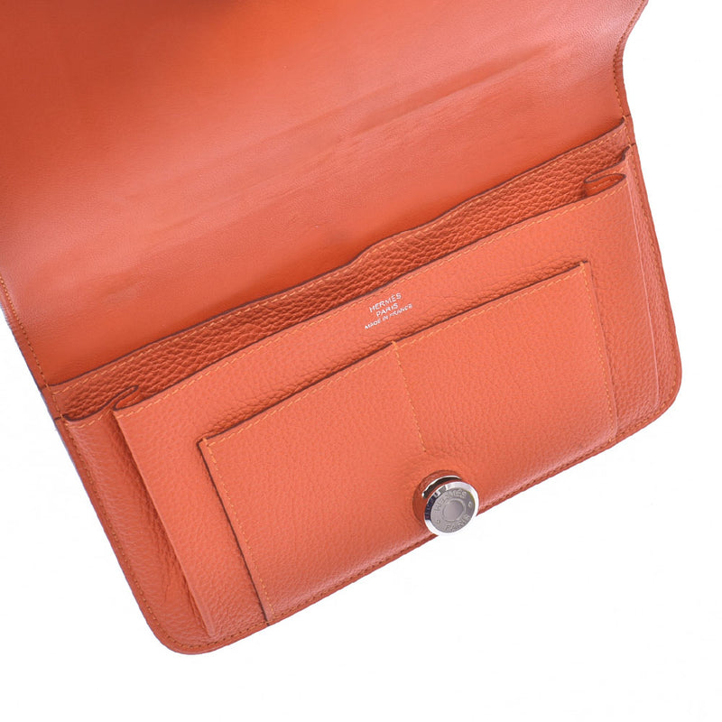 HERMES Hermes Dogon GM Bicolor Orange/Beige Silver Metal Fittings T Engraved (c. 2015) Unisex Togo Long Wallet AB Rank Used Ginzo