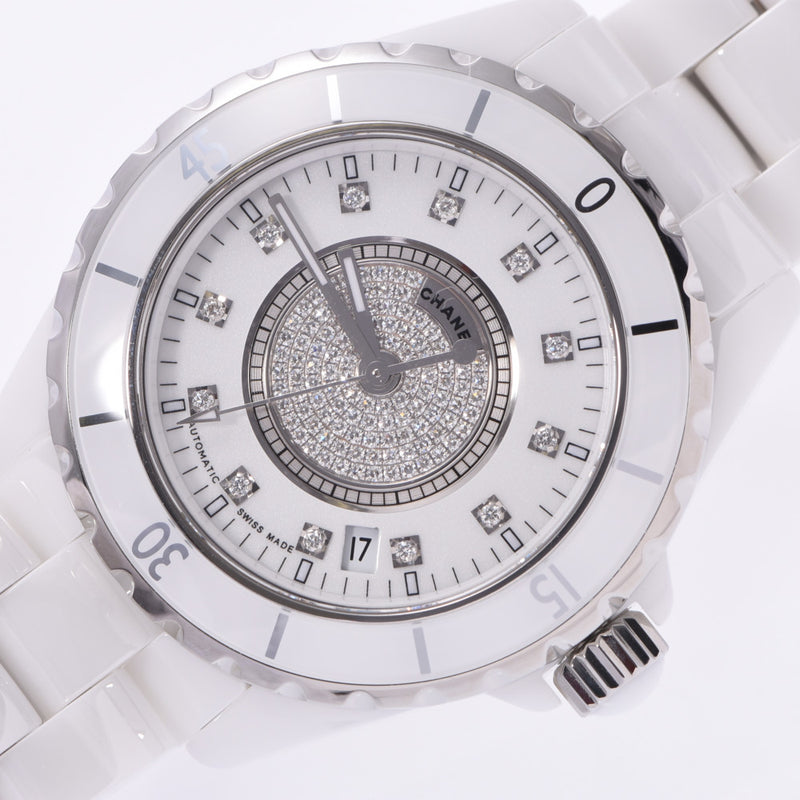 CHANEL J12 38mm center diamond 12P diamond H1759 men's white ceramic /SS watch automatic winding white dial A rank used silver warehouse