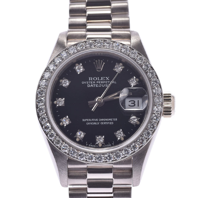 ROLEX劳力士豪华10P钻石表69139G女士K18WG手表自动上弦黑色表盘A级二手银藏