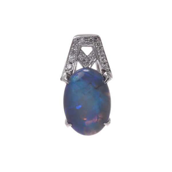 Black Opal 3.81ct Diamond 0.13ct Charm Ladies Pt900 Platinum Pendant Top A Rank Used Ginzo