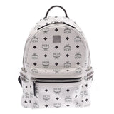MCM M CM backpack side studs white / black Lady's leather rucksack day pack A rank used silver storehouse