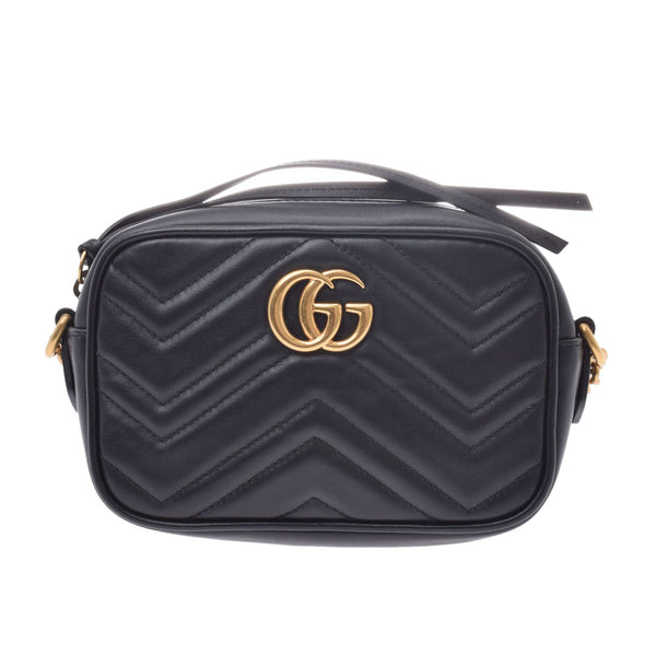GUCCI Gucci GG Marmont shoulder bag mini black gold hardware 448065 women's scarf shoulder bag AB rank used silver
