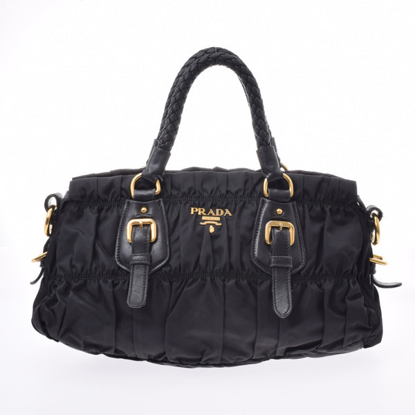 PRADA Prada Gather 2WAY Bag Black B10140 Women's Nylon/Calf Handbag B Rank Used Ginzo