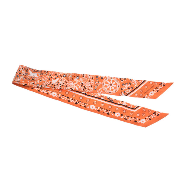 People /Peuple du Vent orange / black / white Lady's silk scarf A rank used silver storehouse of the HERMES エルメスツイリー style