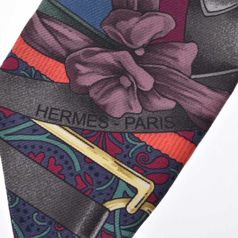 HERMES Hermes Twilly large training technique / GRAND MANEGE dark green system / dark blue system lady's silk scarf A rank used silver warehouse