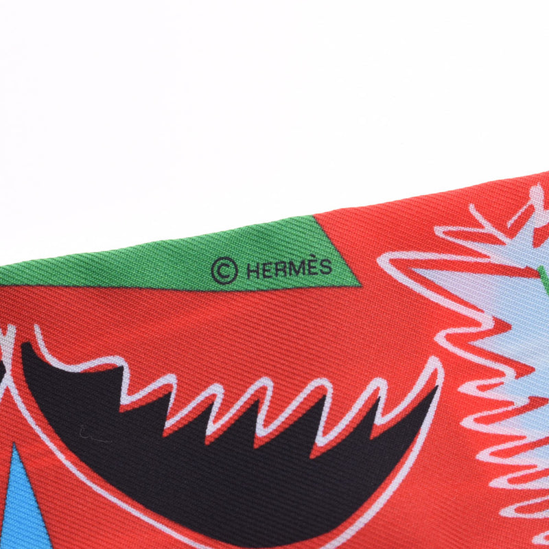 HERMES 爱马仕扭曲新标签海洋和冲浪和风扇 / 海洋 Surf 和 Fun 红色 / 黑色女士丝绸围巾未使用的银藏
