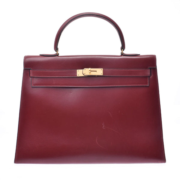 HERMES Hermes Kelly 35 Outer sewing Rouge ash Gold metal fittings ○ G stamped (around 1977) Ladies BOX calf handbag B rank used Ginzo