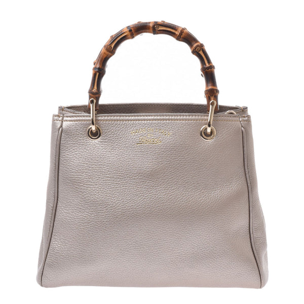 Gucci Bamboo Shopper 2WAY Bag Silver Ladies Calf Handbag 336032