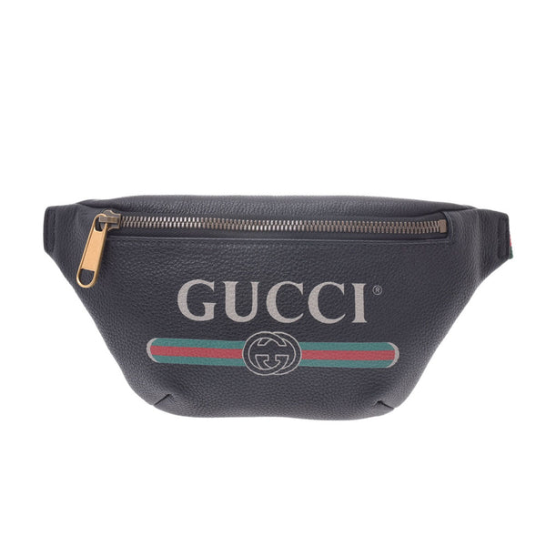 GUCCI Gucci Print Small Belt Bag Black 527792 Unisex Calf Body Bag A Rank Used Ginzo