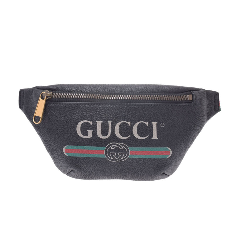 GUCCI Gucci Print Small Belt Bag Black 527792 Unisex Calf Body Bag A Rank Used Ginzo