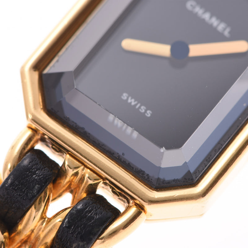 CHANEL Premiere L size Ladies GP/Leather Watch Quartz Black Dial B rank Used Ginzo