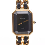 CHANEL Premiere L size Ladies GP/Leather Watch Quartz Black Dial B rank Used Ginzo