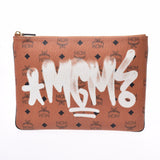 MCM MC Cognac/White Unisex Calf Clutch Bag Shindo Used Ginzo