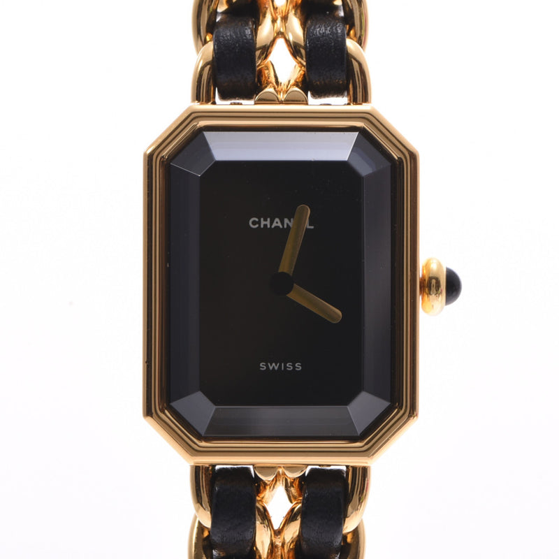 CHANEL Premiere L size Ladies GP/Leather Watch Quartz Black Dial B rank Used Ginzo