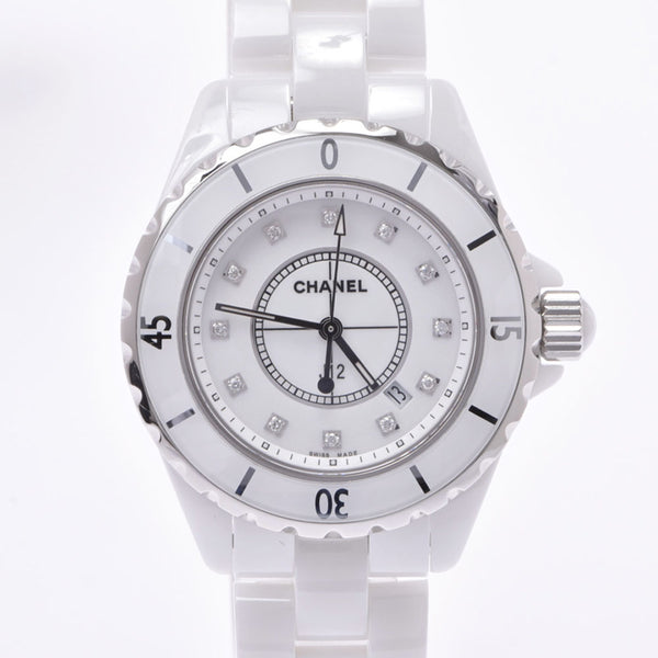 CHANEL Chanel J12 33mm 12P diamond H1628 boys white ceramic / SS / diamond watch quartz white dial AB rank second-hand silver